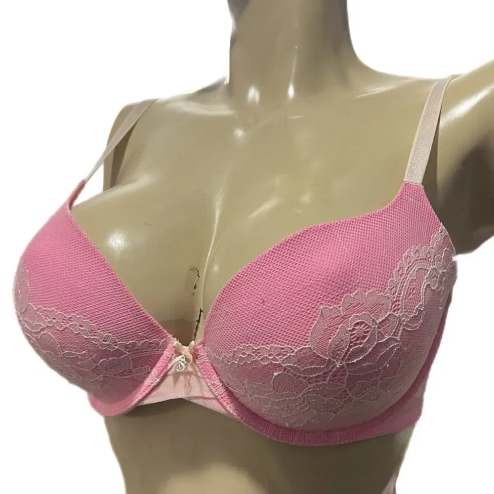 Victorias Secret Lined Demi Mesh Lace underwire bra Pink 34DD